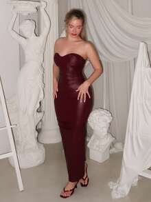 Turnttoni Váy bó Bandeau màu trơn gợi cảm thời trang dành cho nữ - Đỏ - Xem 6