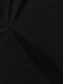 Elenzga Váy da PU xếp ly thiết kế xẻ tà thời trang đa năng cho dự tiệc và công sở cỡ lớn dành cho nữ - màu đen - Xem 7