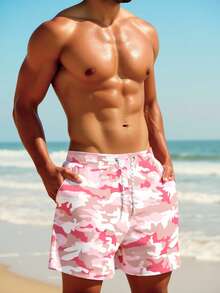 Manfinity VDAYZ Męskie szorty plażowe z nadrukiem w kamuflażu i kieszeniami na sznurek w pasie