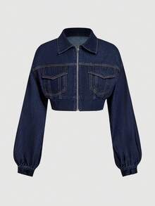 Sweetra Women's Casual Denim Long Sleeve Jacket - Blue - View 1