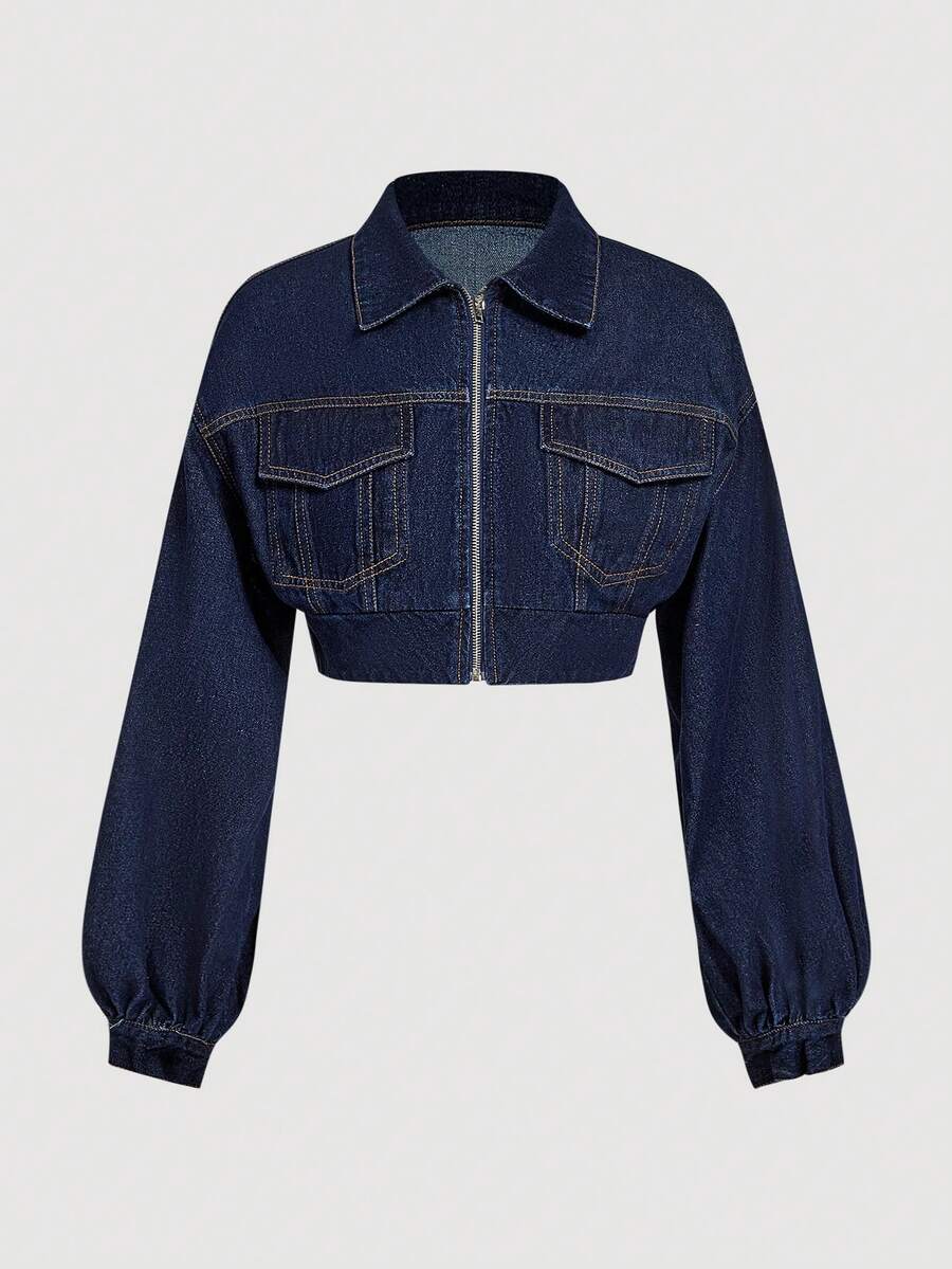 Sweetra Women's Casual Denim Long Sleeve Jacket - Blue - View 1