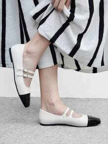 CUCCOO BIZCHIC Women's Pointed Toe Contrast Color Fashionable Flat Shoes For Christmas - Black and White - View 7