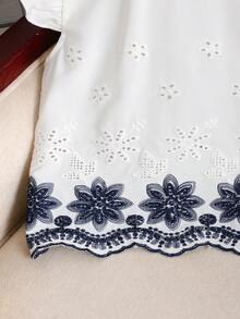 SHEIN Firerie Kids Tween Girl Elegant Collared Cap Sleeve Floral Hem Cropped Blouse - Multicolor - View 4