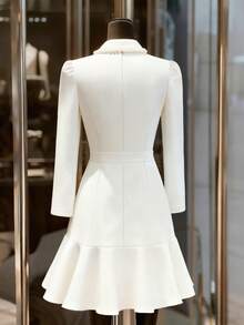 Franclia 女士优雅不对称下摆中长连衣裙 - 白色 - 查看 2