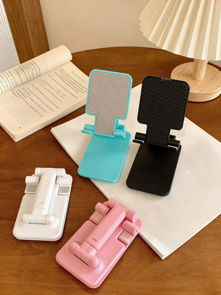 SHEIN 1PC Foldable Desktop Phone Stand - Adjustable Height & Angle, Universal Phone Holder For All Smartphones, Portable Travel & Office Essentials, Non-Slip Silicone Base, Hands-Free Viewing For Video Calls, Streaming, Reading - Space Saving Desk Organizer