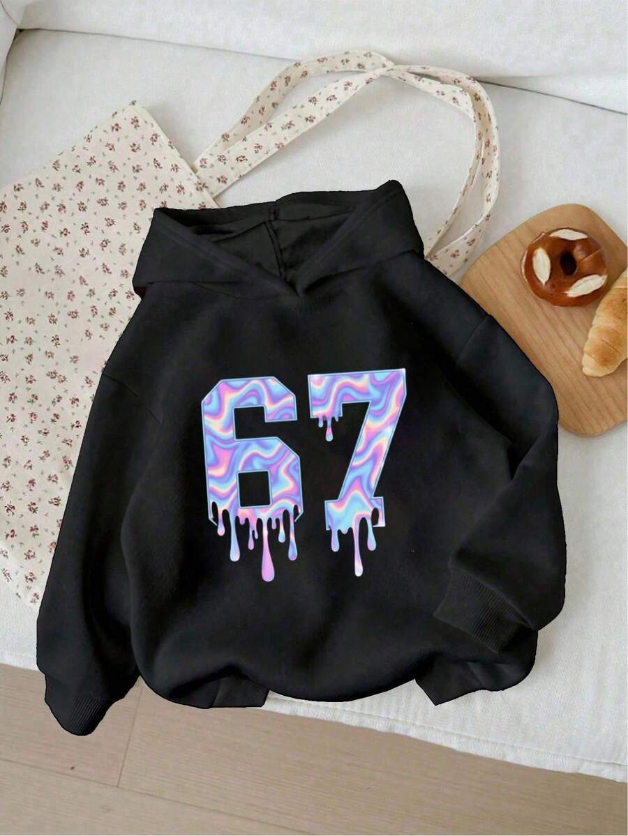 SHEIN 少女抓绒卫衣 - 黑色 - 黑色 - 查看 1