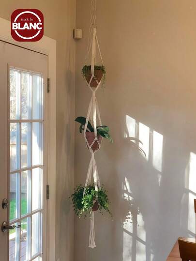 1st 3-lagers vävd växthängare, tofsväxtkrukhållare, växthängare med krok, växtkrukhållare i juterep, blomkruka Näthängande planteringskärl med tofs, hängande inomhuskorg för krukväxter, inomhus utomhusdekor