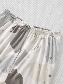 2件套女童休闲卡通兔子印花柔软舒适长袖睡衣套装 - 淺灰色 - 查看 6