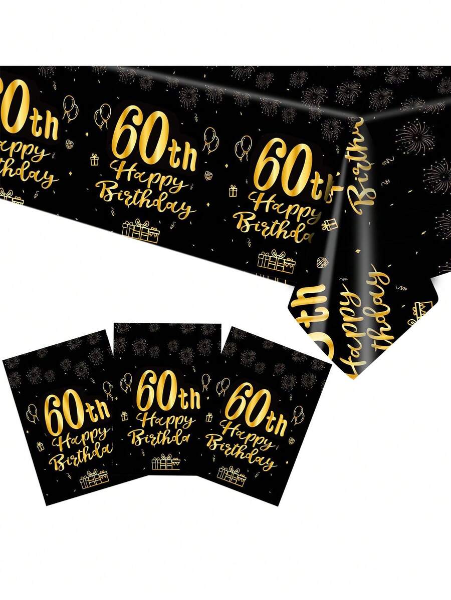 1 buah/3 buah/6 buah Taplak Meja Persegi Panjang Sekali Pakai Motif Emas Hitam Bercorak Emas untuk Pesta Ulang Tahun ke-60, Alas Meja, Dekorasi Sempurna untuk Meja Pesta Ulang Tahun Pria dan Wanita, Ulang Tahun ke-60, Hadiah Pesta, Dekorasi Meja, Taplak Meja, Penutup Meja, Hadiah Ulang Tahun, Suvenir Pesta - MultiWarna - View 1