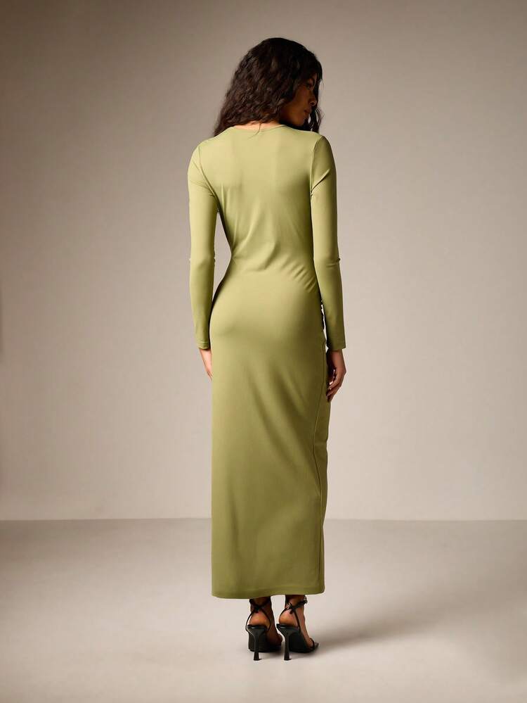 AiiRZ Long Sleeve Twist Panel Bodycon Dress