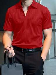  Men's Solid Color Short Sleeve Casual Commuter Polo Shirt Manfinity Homme Mens Summer Solid Color Short Sleeve Casual Commute Polo Shirt For Golf Business Casual Tops Men