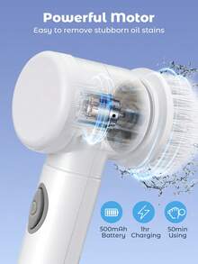 Teckwe 六合一电动旋转清洁刷，配有6个可替换刷头，防水旋转清洁刷，手持式电动清洁刷，适用于浴缸、地板、瓷砖、炉灶、玻璃、水槽、厨房、浴室、家居清洁，家用清洁用品供应商 - 白色 - 查看 4