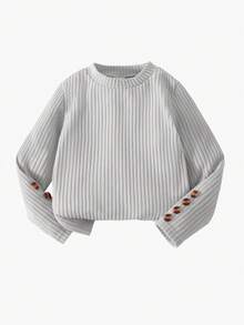 Elladie kids 2pcs/Set Young Girls Pink Textured Long Sleeve T-Shirt And Textured Button Skirt - Grey - View 3