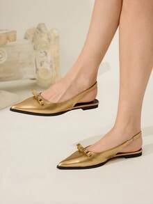 CUCCOO CHICEST Giày nữ mũi nhọn đính nơ thời trang thường ngày đa năng - Hoa hồng vàng - Xem 4