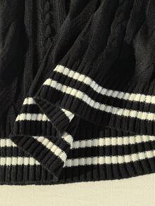 SHEIN EZwear 秋冬加条纹麻花针织毛衣背心（不含衬衫）