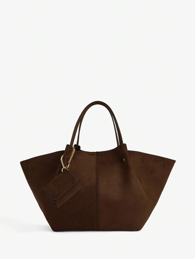 SHEIN Maija Ladies, Women Top Handle Bags,Suede, Fashionable, Elegant , Simple, Personalized, Versatile, Classic, For Commute, Office,Date, Daily,Shopping, Afternoon Tea, Bag Charm Decoration(Can Put Headphones)