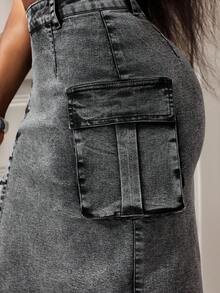 Slaydiva Women's Casual Denim Mini Skirt - Grey - View 7