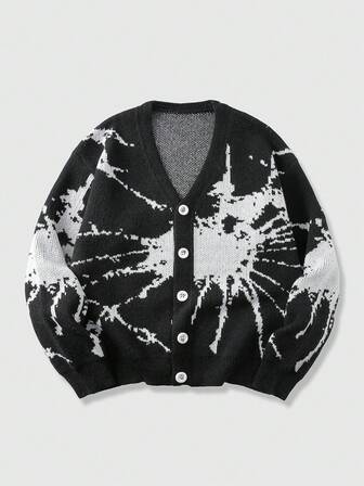 Street Life Cardigan casual homme en tricot jacquard à motif toile d'araignée, automne/hiver