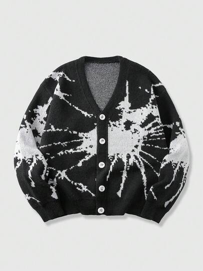 Street Life Cardigan casual homme en tricot jacquard à motif toile d'araignée, automne/hiver