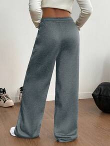 Sparklyn 少女休闲街头风学院风加厚保暖运动裤，秋冬季 - 深灰色 - 查看 2