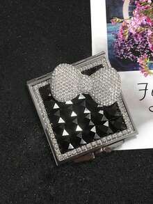 1个蝴蝶结造型便携化妆镜，新款法式方形金属小镜，饰有闪亮水钻蝴蝶结，双面折叠便携化妆镜，装饰礼品，适合送给亲戚、朋友、同事、女朋友，家居装饰，返校季房间装饰，学习用品 - 彩色 - 查看 14