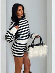 Glamine 2pcs Women's Casual Colorblock Striped Loose Knit Sweater Set, Autumn/Winter - Multicolor - View 5