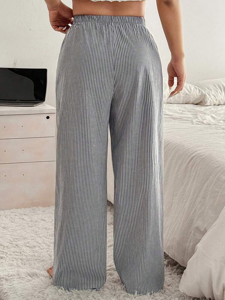 Dazy Plus Elastic Waist Loose Striped Plus Size Women Pajama Bottoms