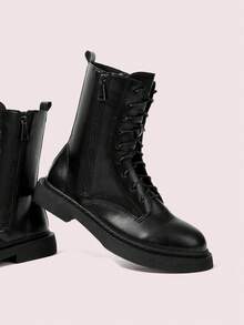 CUCCOO DOLLMOD 女士时尚百搭系带中筒靴 - 黑色 - 查看 2