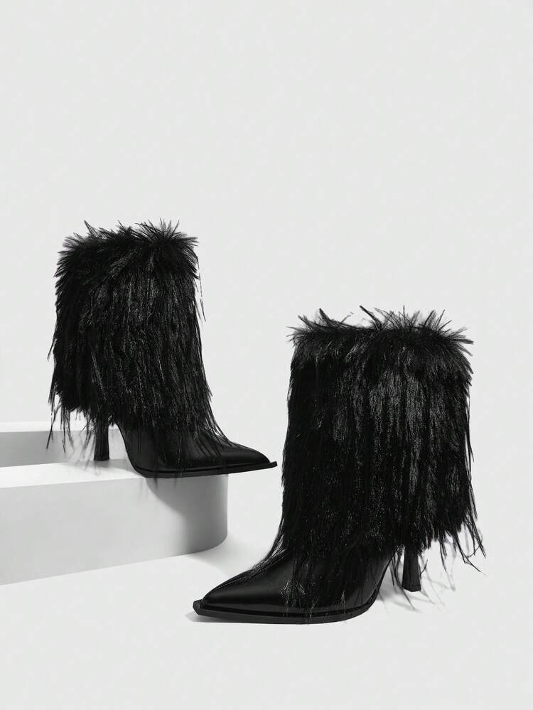 CUCCOO SZL Bottines à talons hauts pointues en patchwork doux pour femmes, idéales pour le trajet domicile-travail