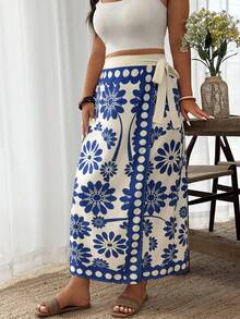 Weeklong 大码女式花卉波点印花裹身系带半身裙，沙滩度假风 - 彩色 - 查看 4