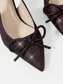 CUCCOO HITCHD Sepatu hak tinggi wanita yang modis, elegan, dan cocok untuk pesta, dengan hiasan pita berkilauan. - Burgundy - View 4