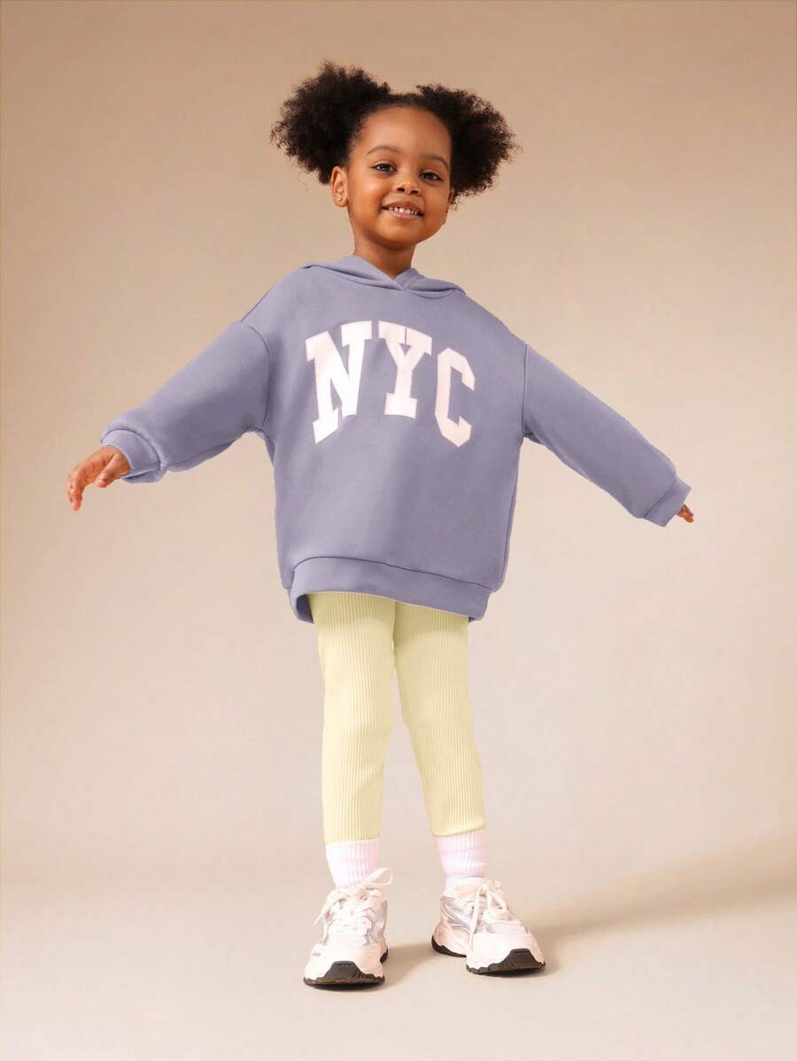 SUMWON 女童 NYC 连帽衫和紧身裤两件套儿童休闲度假装 - 紫色 - 查看 1