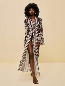 SHEIN Veneréa Bohemian Geometric Print Beach Resort Kimono Cover Up For Women - Multicolor - View 5