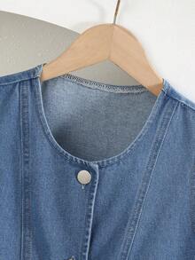 2pcs Tween Girls' Fashion Casual Cute Style Denim Set, Spring/Summer, Loose Fit, Medium Blue Denim, Sleeveless Short Vest + Frayed Denim Skirt, Button Design, Soft & Comfortable Fabric, Suitable For School, Commute, Daily Wear Denim Dress Girls Girls Denim Skirt Dress Girls Summer Denim Dress Denim Dress For Girls