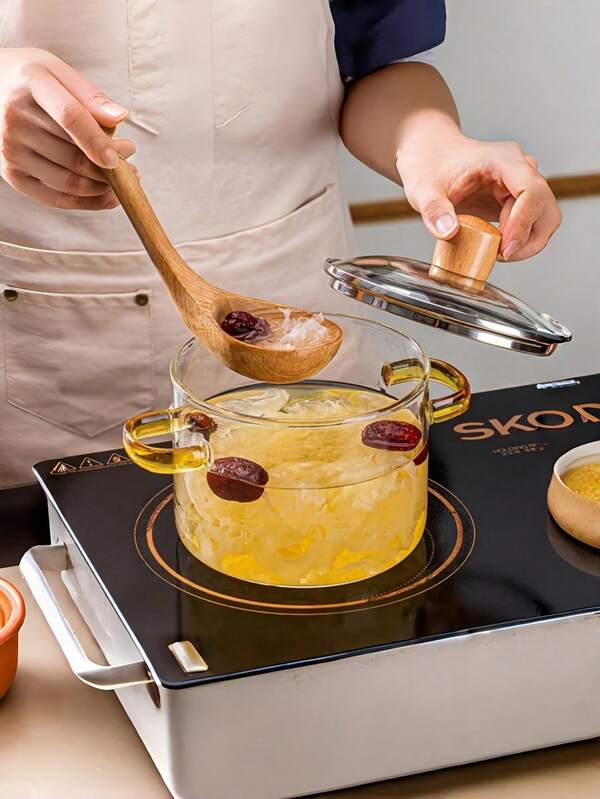 1pc Mini High Borosilicate Glass Casserole Pot, Transparent Soup Pot For Gas Stove, Heat Resistant Mini Pot Seafood Boil,1.6L/2.3L