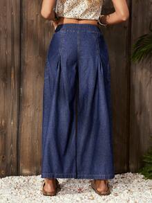 Breezaya Women's Wide Leg Loose Fit Slim Cropped Jeans - Dark Wash - View 2