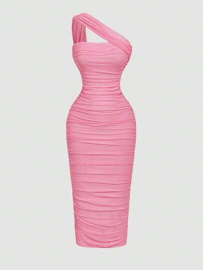 SHEIN MOD Women's Vintage Asymmetric Ruched Sleeveless Dress, Wedding Guest Dress