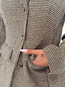 Mélanie ORL Retro Chic Commuting Brown Plaid Suit Set - Cinched Waist Blazer Jacket + Low Waist Skirt 2 Pieces Set (Including Shoulder Pads) In Fall/Winter - Multicolor - View 4