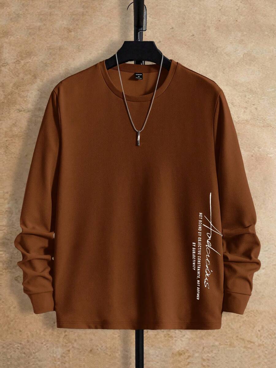 HIMLAND 男士休闲印花针织长袖T恤 - 棕色 - 查看 1