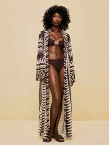 SHEIN Veneréa Bohemian Geometric Print Beach Resort Kimono Cover Up For Women - Multicolor - View 8
