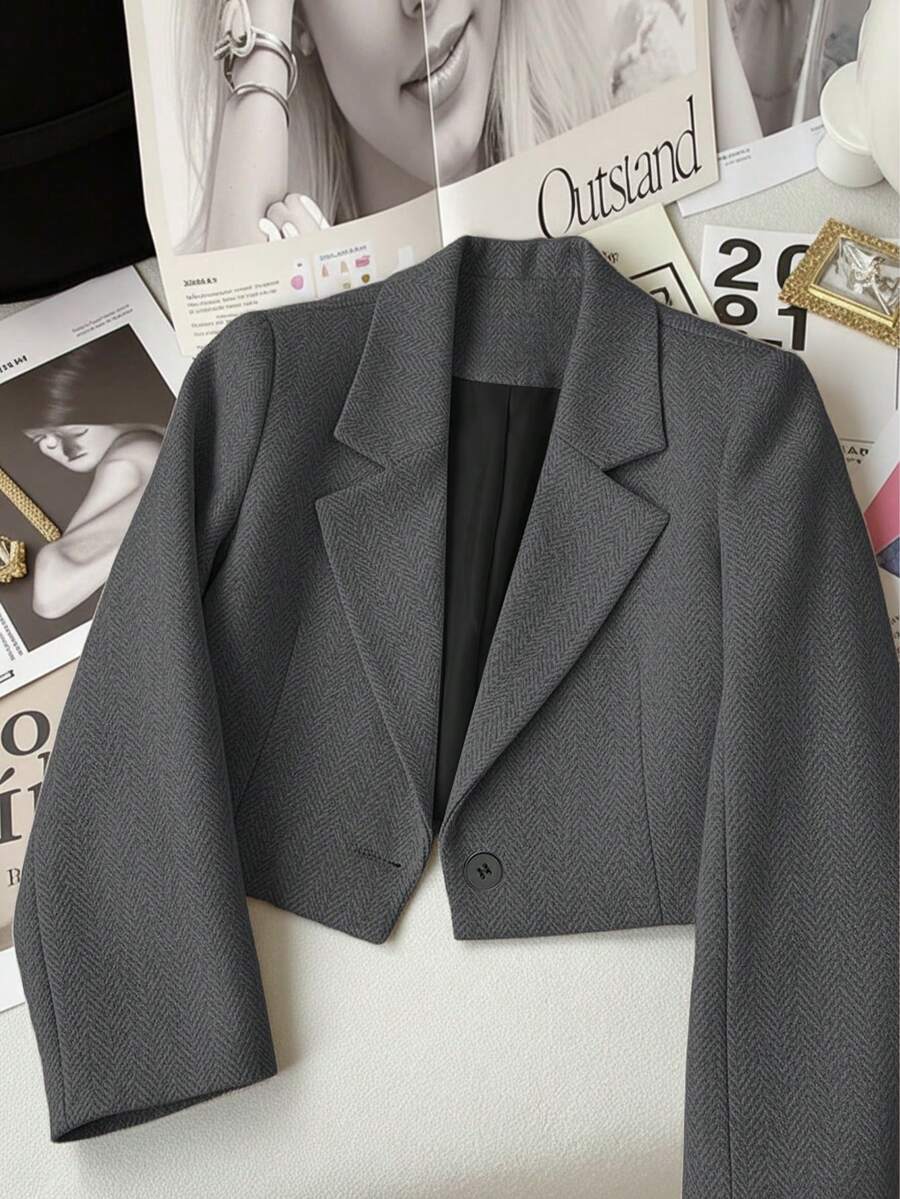 Franclia Áo khoác blazer phong cách tối giản thường ngày và đi làm dành cho nữ - Màu xám đen - Xem 1