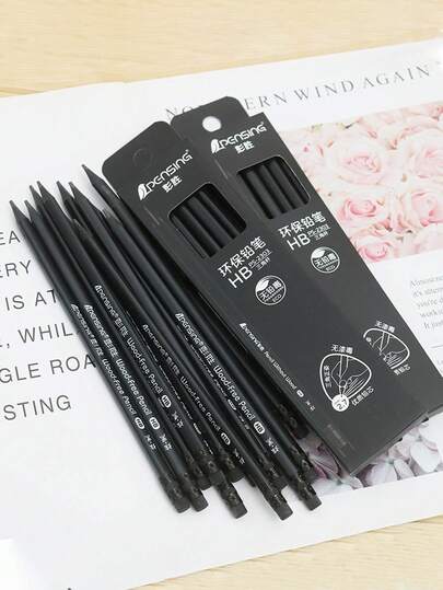 All Black HB Triangular Office Business Pencil, All Black Office Triangular Rubber Friendly Dazzling Black Writing Pen, Suitable For Office, Study, And School Season Gifts