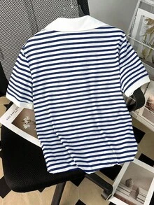 SHEIN Áo thun tay ngắn màu xanh cỡ lớn dành cho nữ 2290 - Màu xanh lam - Xem 2