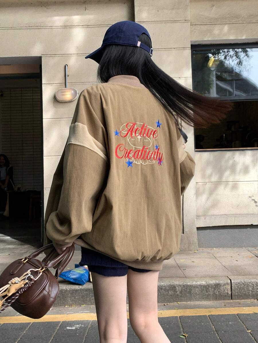 DAZY 女士街头风韩版字母刺绣长袖外套，秋冬款