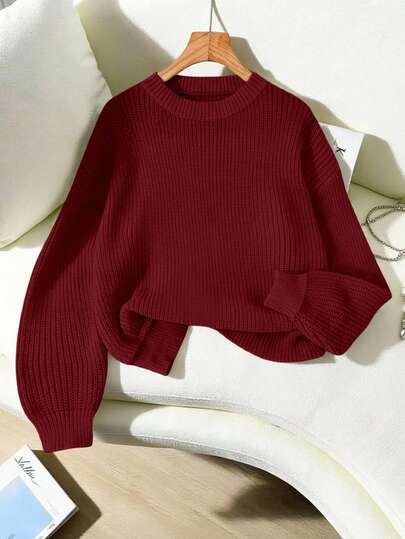 EMERY ROSE Suéter holgado de punto de unicolor con hombros caídos, casual y sencillo para uso diario y trayectos, para otoño/invierno