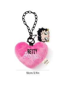 Betty Boop x SHEIN 1 Pc Pink Heart-Shaped Keychain With Delicate Embroidery; Can Be Hung On Bags Or Keys; Made Of Plush Material; Features A Fuchsia Heart Design,Love ,Kiss,Heart,Gift Ideas,Party,Holiday,Valentine's Day - Pink - View 3