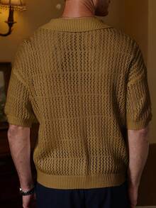 Manfinity Homme Men's Casual Solid Color Button Knit Sweater - Chocolate Brown - View 2