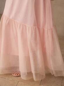 MOTF PREMIUM ELEGANT ASYMMETRIC MESH PATCHWORK PINK MERMAID SKIRT - Pink - View 2