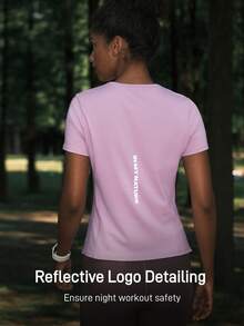 In My Nature Women's Casual Versatile Simple Purple Fitted Short Sleeve Reflective Letter Print Outdoor T-Shirt Workout Exercise Jogging T-Shirt - Purple - View 8