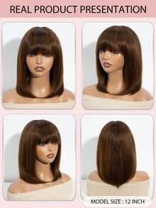 Tóc giả Bob ngắn có mái, tóc thẳng, trang phục hàng ngày, tóc thật, tóc giả chịu nhiệt, tóc giả cắt Pixie, tóc giả Bob - S4/30 - Xem 15